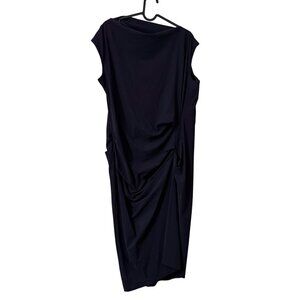 Porto Navy Ruched Bateau Neck Knee Length Sleeveless Dress Womens XLarge